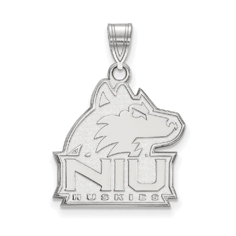Pendant with a fringe for added texture and movement​ 14k White Gold Northern Illinois U. Large Mascot Logo Pendant