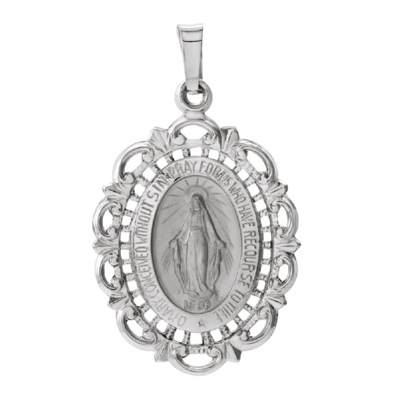 Religious Pendants with Cross or Star of David Designs14k White Gold Oval Filigree Miraculous Medal Pendant Religious Pendants with Cross or Star of David Designs14k White Gold Oval Filigree Miraculous Medal Pendant