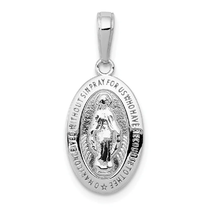 Charm Pendants with Multiple Small Decorative Elements14k White Gold Solid Polished Oval Miraculous Medal Pendant Charm Pendants with Multiple Small Decorative Elements14k White Gold Solid Polished Oval Miraculous Medal Pendant