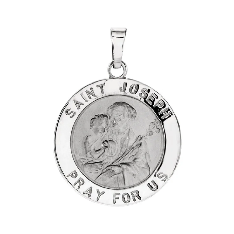 Religious Pendants with Cross or Star of David Designs14k White Gold St. Joseph Medal Disc Pendant, 18mm Religious Pendants with Cross or Star of David Designs14k White Gold St. Joseph Medal Disc Pendant, 18mm