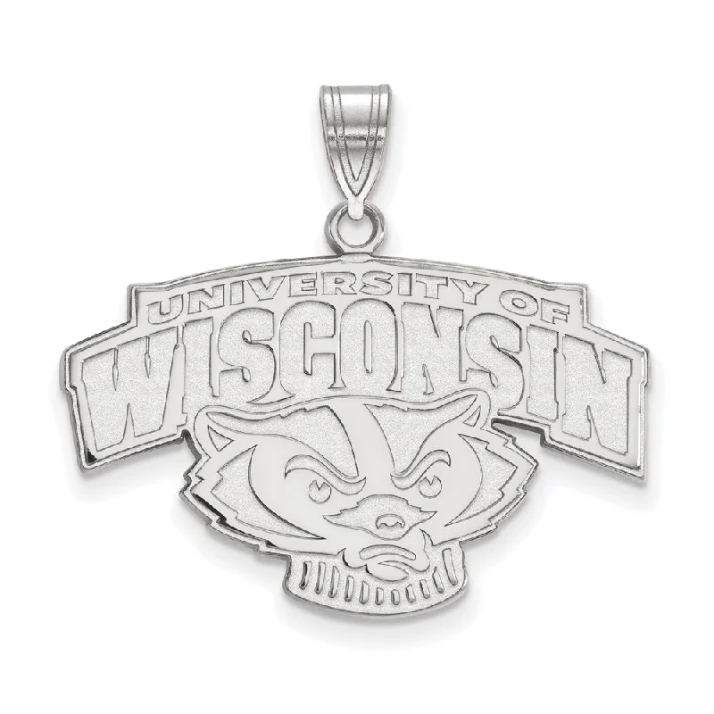 Leather - corded pendants with wooden beads for a bohemian style 14k White Gold U. of Wisconsin Large Mascot Logo Pendant Leather - corded pendants with wooden beads for a bohemian style 14k White Gold U. of Wisconsin Large Mascot Logo Pendant