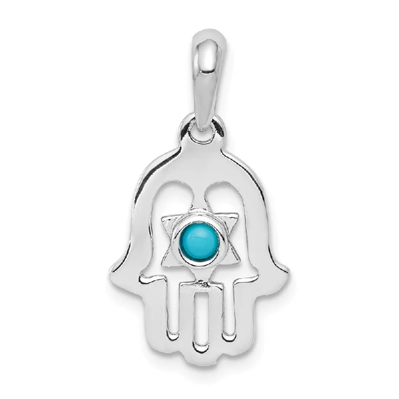 Gemstone - Encrusted Pendants with a Sparkling Centerpiece14k White or Yellow Gold Turquoise Chamseh Pendant, 13 x 25mm Gemstone - Encrusted Pendants with a Sparkling Centerpiece14k White or Yellow Gold Turquoise Chamseh Pendant, 13 x 25mm
