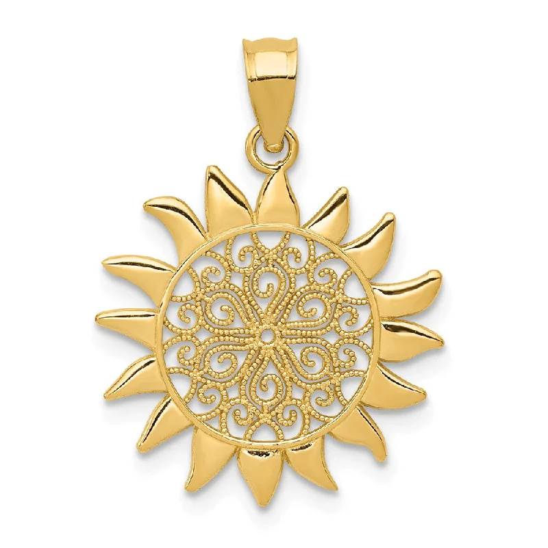 Religious Pendants with Cross or Star of David Designs14k Yellow Gold 17mm Filigree Sun Pendant Religious Pendants with Cross or Star of David Designs14k Yellow Gold 17mm Filigree Sun Pendant