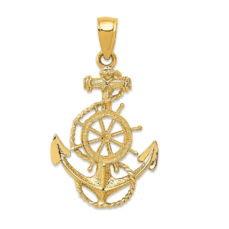 Gemstone - Encrusted Pendants with a Sparkling Centerpiece14k Yellow Gold Small Anchor, Ship's Wheel with Rope Pendant Gemstone - Encrusted Pendants with a Sparkling Centerpiece14k Yellow Gold Small Anchor, Ship's Wheel with Rope Pendant