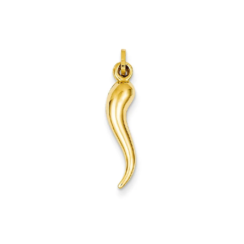 Charm Pendants with Multiple Small Decorative Elements14k Yellow Gold 3D Hollow Italian Horn Pendant, 5 x 28mm Charm Pendants with Multiple Small Decorative Elements14k Yellow Gold 3D Hollow Italian Horn Pendant, 5 x 28mm