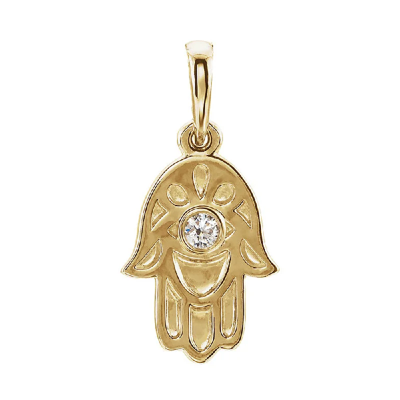 Religious Pendants with Cross or Star of David Designs14k Yellow Gold and 0.03 CT Diamond Small Hamsa Pendant, 9mm Religious Pendants with Cross or Star of David Designs14k Yellow Gold and 0.03 CT Diamond Small Hamsa Pendant, 9mm
