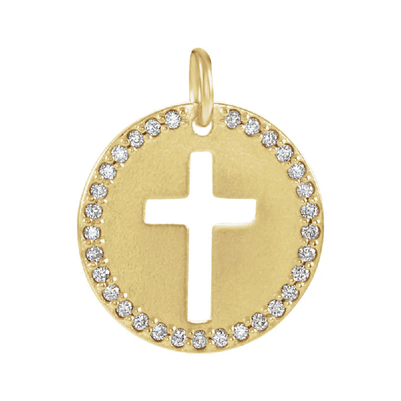 Religious Pendants with Cross or Star of David Designs14k Yellow Gold and 0.08 Ctw Diamond Disc Cross Charm or Pendant, 12mm Religious Pendants with Cross or Star of David Designs14k Yellow Gold and 0.08 Ctw Diamond Disc Cross Charm or Pendant, 12mm