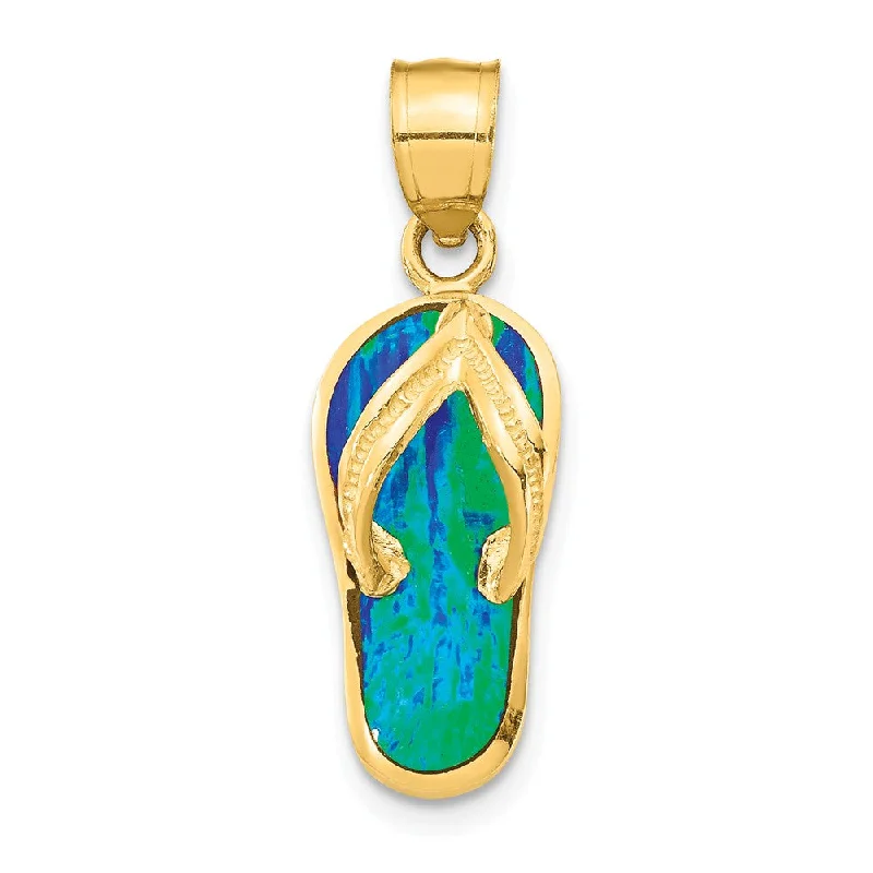 Religious Pendants with Cross or Star of David Designs14k Yellow Gold and Created White or Blue Opal Flip Flop Pendant, 8mm Religious Pendants with Cross or Star of David Designs14k Yellow Gold and Created White or Blue Opal Flip Flop Pendant, 8mm