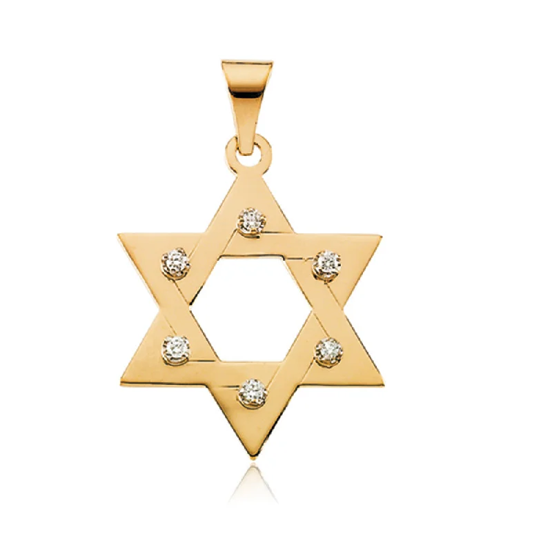 Charm Pendants with Multiple Small Decorative Elements14k Yellow Gold and Diamond Star of David Pendant, 19mm Charm Pendants with Multiple Small Decorative Elements14k Yellow Gold and Diamond Star of David Pendant, 19mm