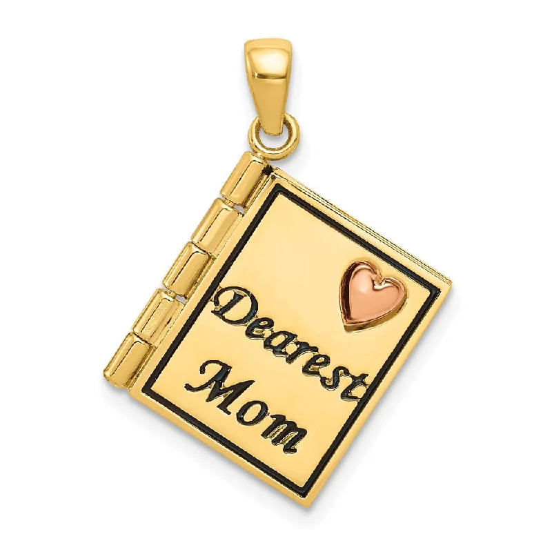 Initial Letter Pendants for a Personalized Touch14k Yellow Gold and Rose Gold Dearest Mom Book Pendant, 20mm
