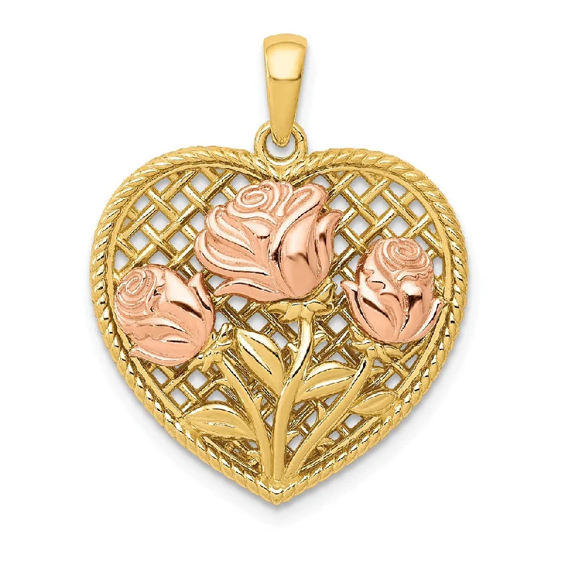 Religious Pendants with Cross or Star of David Designs14k Yellow Gold and Rose Gold Roses Heart Pendant, 20mm Religious Pendants with Cross or Star of David Designs14k Yellow Gold and Rose Gold Roses Heart Pendant, 20mm