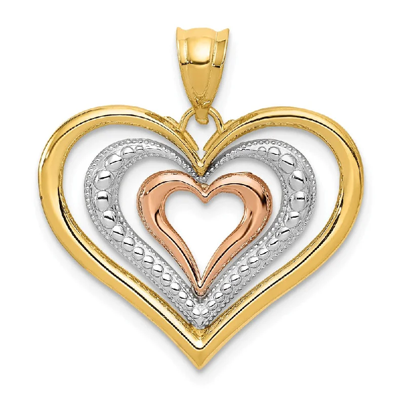 Gemstone - Encrusted Pendants with a Sparkling Centerpiece14k Yellow Gold and Rose Gold with Rhodium Triple Heart Pendant, 21mm Gemstone - Encrusted Pendants with a Sparkling Centerpiece14k Yellow Gold and Rose Gold with Rhodium Triple Heart Pendant, 21mm