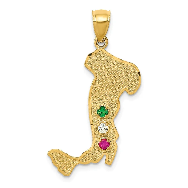 Charm Pendants with Multiple Small Decorative Elements14k Yellow Gold & CZ Textured Italy Map Pendant, 16 x 32mm Charm Pendants with Multiple Small Decorative Elements14k Yellow Gold & CZ Textured Italy Map Pendant, 16 x 32mm