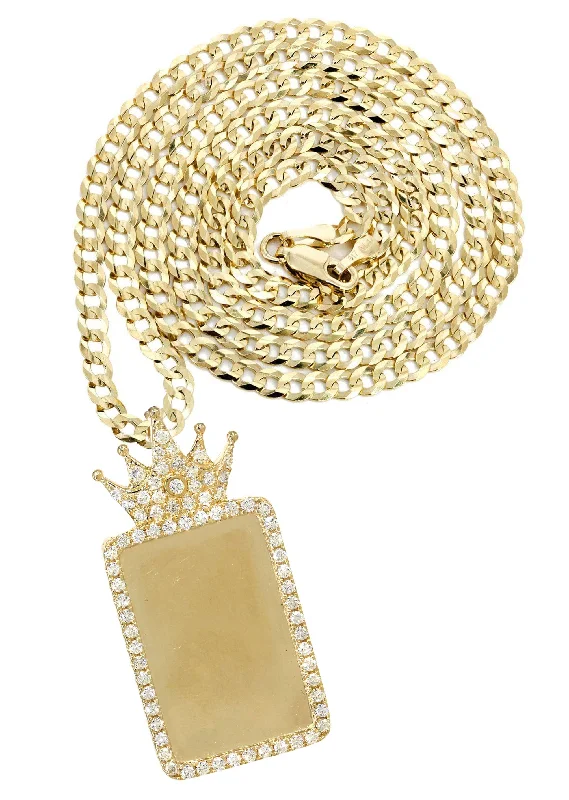 Initial Letter Pendants for a Personalized Touch14K Yellow Gold Diamond Crown Dog Tag Picture Pendant Necklace | 1.4 Carats | Appx. 18 Grams
