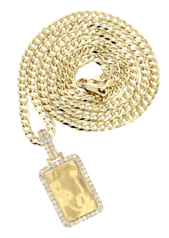 Charm Pendants with Multiple Small Decorative Elements14K Yellow Gold Diamond Dog Tag Picture Pendant Necklace | 1.35 Carats | Appx. 15.8 Grams Charm Pendants with Multiple Small Decorative Elements14K Yellow Gold Diamond Dog Tag Picture Pendant Necklace | 1.35 Carats | Appx. 15.8 Grams