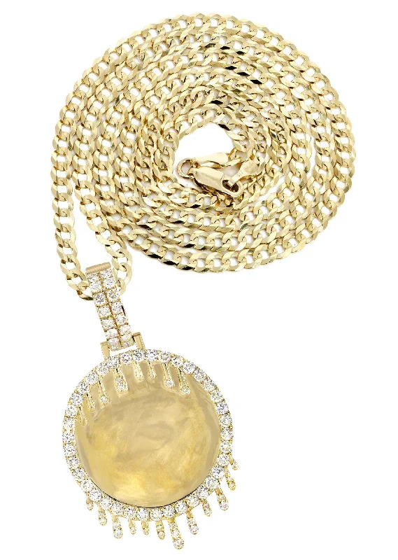 Charm Pendants with Multiple Small Decorative Elements14K Yellow Gold Diamond Round Drip Picture Pendant Necklace | 2.5 Carats | Appx. 21.9 Grams Charm Pendants with Multiple Small Decorative Elements14K Yellow Gold Diamond Round Drip Picture Pendant Necklace | 2.5 Carats | Appx. 21.9 Grams