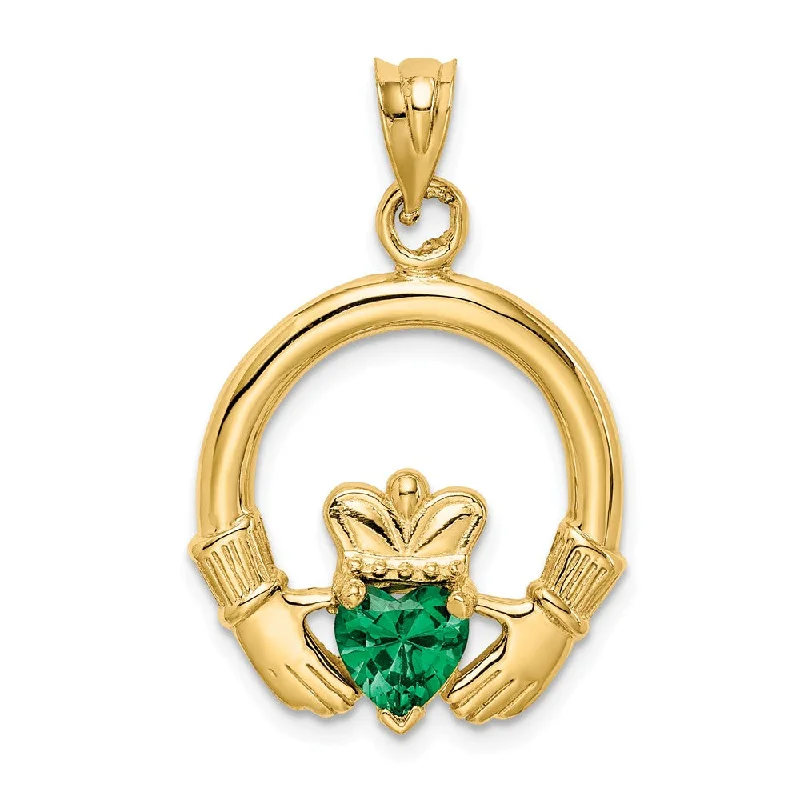 Animal - Shaped Pendants in Sterling Silver14k Yellow Gold & Green CZ Claddagh Pendant, 20mm (3/4 inch) Animal - Shaped Pendants in Sterling Silver14k Yellow Gold & Green CZ Claddagh Pendant, 20mm (3/4 inch)