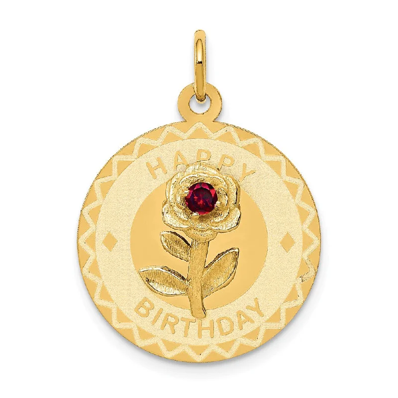 Gemstone - Encrusted Pendants with a Sparkling Centerpiece14k Yellow Gold Happy Birthday Disc Charm or Pendant w CZ Flower, 19mm Gemstone - Encrusted Pendants with a Sparkling Centerpiece14k Yellow Gold Happy Birthday Disc Charm or Pendant w CZ Flower, 19mm