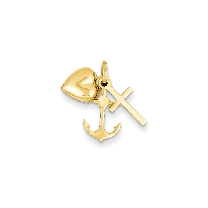Gemstone - Encrusted Pendants with a Sparkling Centerpiece14k Yellow Gold Hollow Faith, Hope and Charity Triple Charm, 7-8mm Gemstone - Encrusted Pendants with a Sparkling Centerpiece14k Yellow Gold Hollow Faith, Hope and Charity Triple Charm, 7-8mm