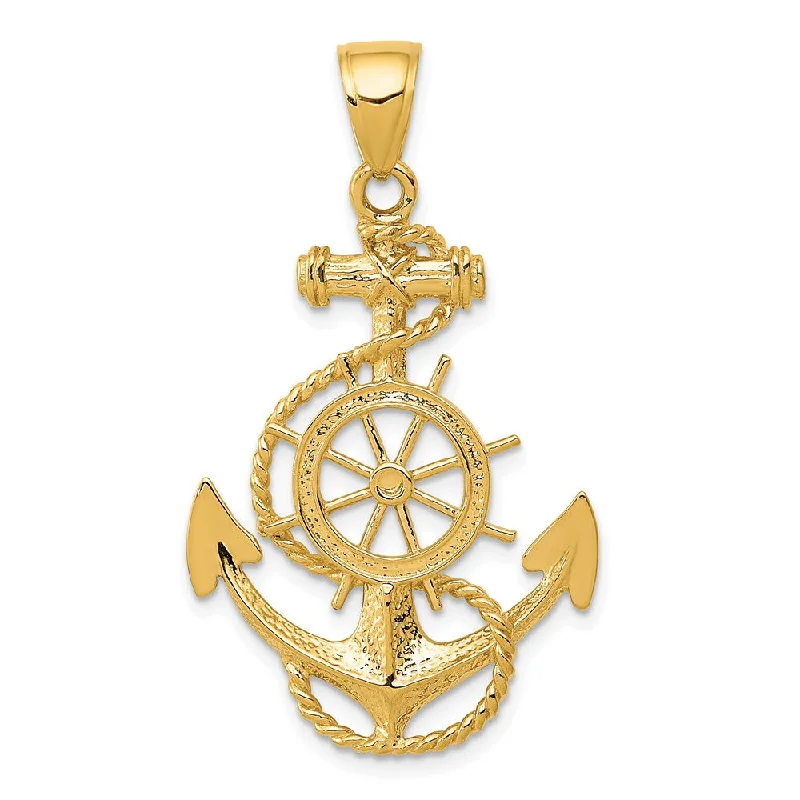Religious Pendants with Cross or Star of David Designs14k Yellow Gold Large Anchor, Ship's Wheel and Rope Pendant Religious Pendants with Cross or Star of David Designs14k Yellow Gold Large Anchor, Ship's Wheel and Rope Pendant