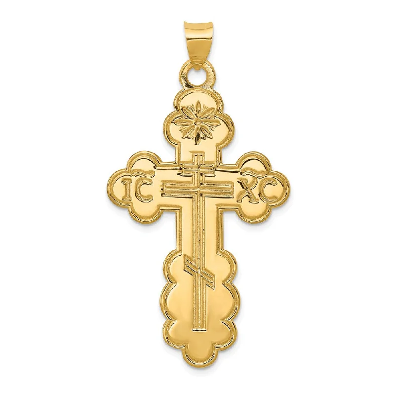 Gemstone - Encrusted Pendants with a Sparkling Centerpiece14k Yellow Gold Large Eastern Orthodox Cross Pendant, 26 x 50mm Gemstone - Encrusted Pendants with a Sparkling Centerpiece14k Yellow Gold Large Eastern Orthodox Cross Pendant, 26 x 50mm