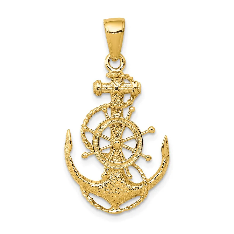 Charm Pendants with Multiple Small Decorative Elements14k Yellow Gold Medium Anchor, Ship's Wheel and Rope Pendant Charm Pendants with Multiple Small Decorative Elements14k Yellow Gold Medium Anchor, Ship's Wheel and Rope Pendant