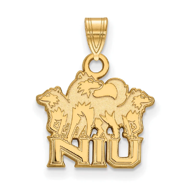 Pendant with a fringe for added texture and movement​ 14k Yellow Gold Northern Illinois U. Small Logo Pendant