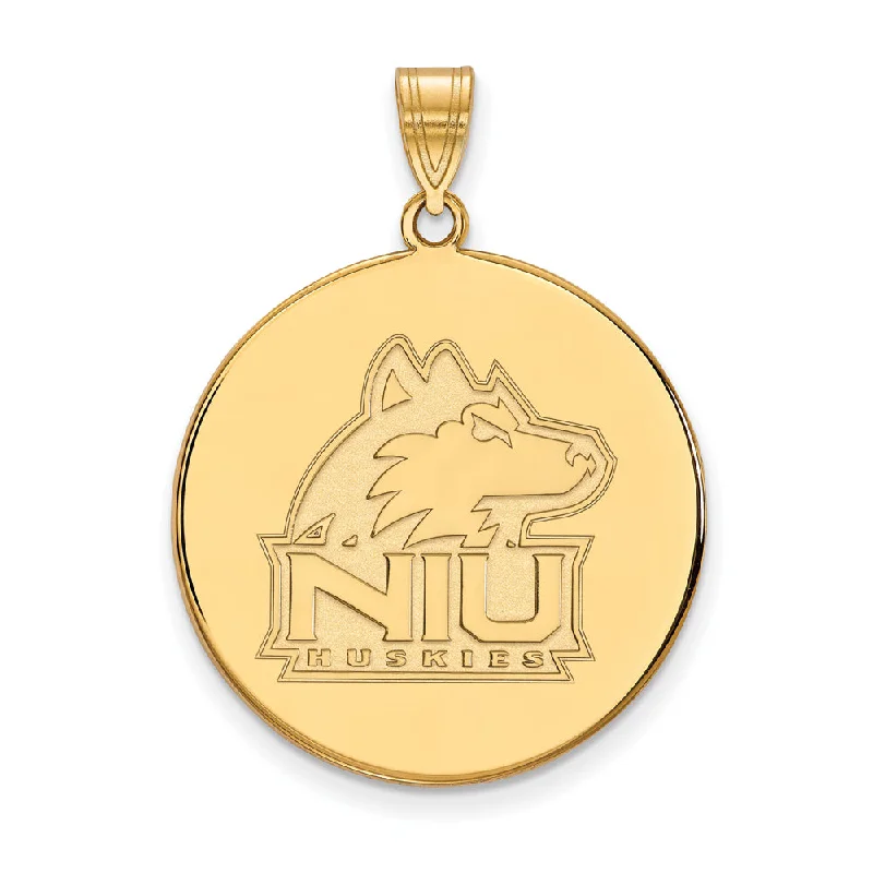 Pendant with a fringe for added texture and movement​ 14k Yellow Gold Northern Illinois U. XL Logo Disc Pendant