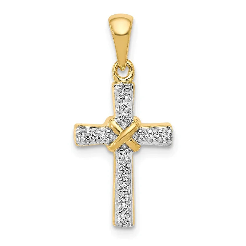 Gemstone - Encrusted Pendants with a Sparkling Centerpiece14k Yellow Gold & Rhodium 1/10Ctw Diamond Small Cross Pendant, 10x23mm Gemstone - Encrusted Pendants with a Sparkling Centerpiece14k Yellow Gold & Rhodium 1/10Ctw Diamond Small Cross Pendant, 10x23mm