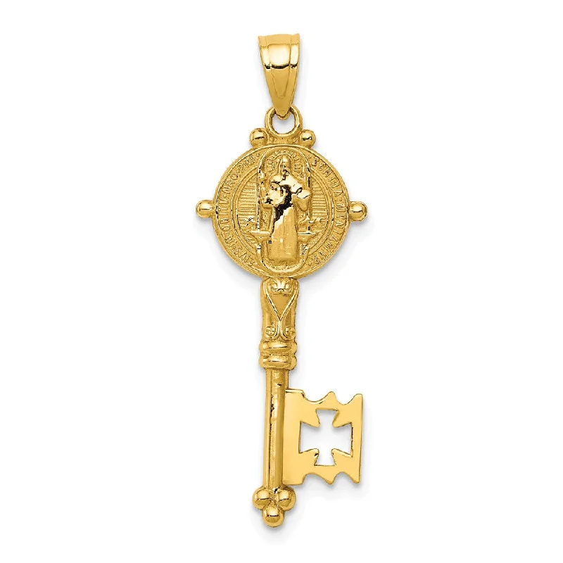 Religious Pendants with Cross or Star of David Designs14k Yellow Gold San Benito 2-Sided Key Pendant, 11 x 33mm Religious Pendants with Cross or Star of David Designs14k Yellow Gold San Benito 2-Sided Key Pendant, 11 x 33mm
