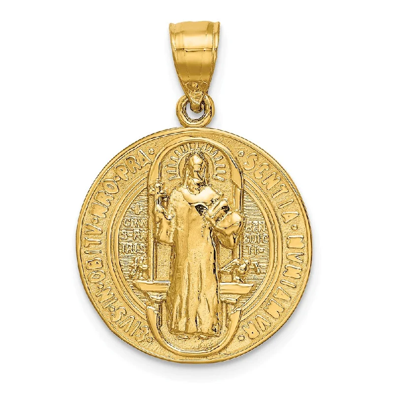 Charm Pendants with Multiple Small Decorative Elements14k Yellow Gold Solid San Benito 2 Sided Medal Pendant, 10mm or 18mm Charm Pendants with Multiple Small Decorative Elements14k Yellow Gold Solid San Benito 2 Sided Medal Pendant, 10mm or 18mm