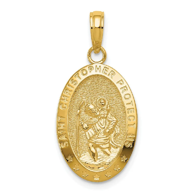 Gemstone - Encrusted Pendants with a Sparkling Centerpiece14k Yellow Gold Textured Oval St Christopher Medal Pendant Gemstone - Encrusted Pendants with a Sparkling Centerpiece14k Yellow Gold Textured Oval St Christopher Medal Pendant