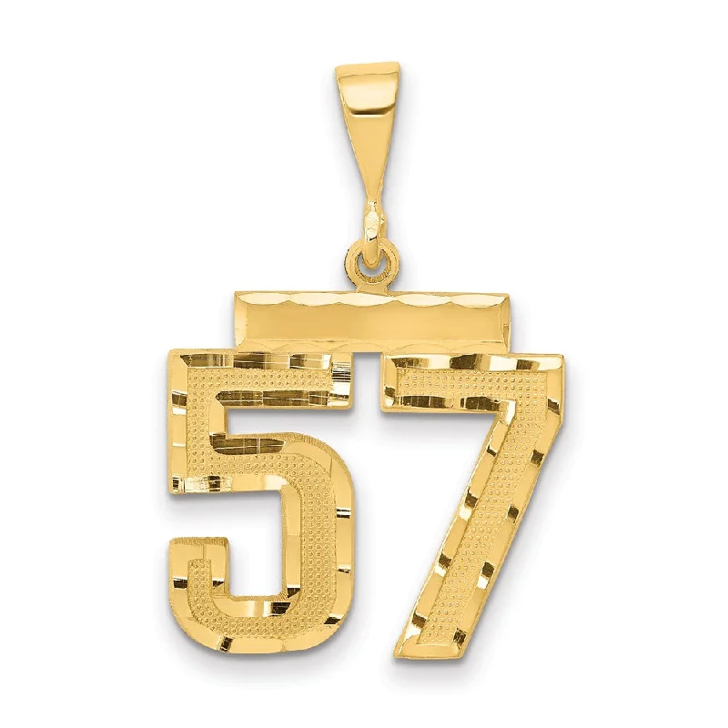 Key - shaped pendants, often symbolizing unlocking opportunities 14K Yellow Gold, Varsity Collection, Medium D/C Pendant Number 57 Key - shaped pendants, often symbolizing unlocking opportunities 14K Yellow Gold, Varsity Collection, Medium D/C Pendant Number 57