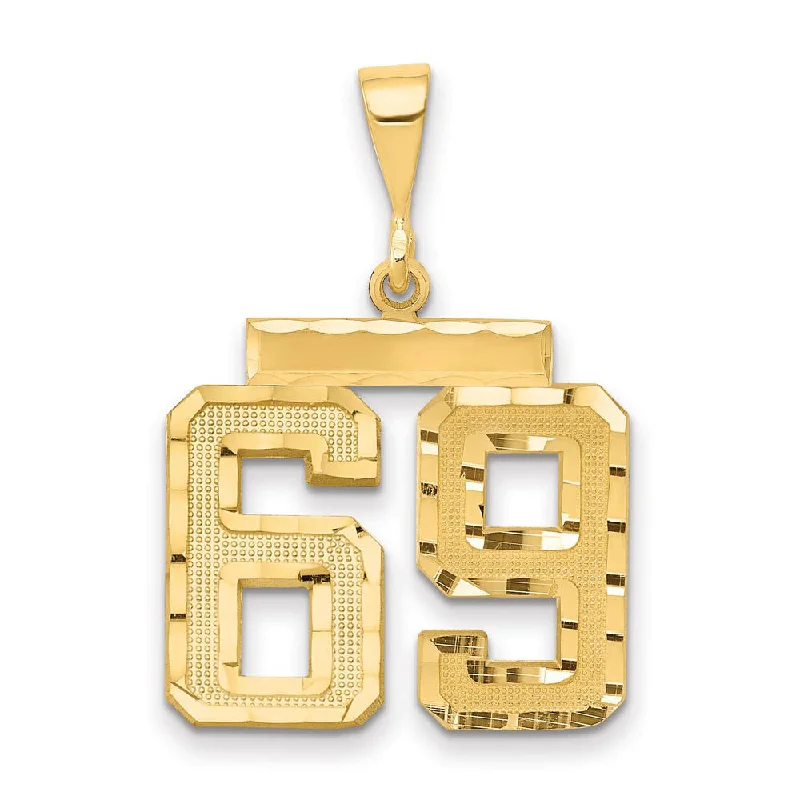 Pendant with a glow - in - the - dark element for nighttime visibility 14K Yellow Gold, Varsity Collection, Medium D/C Pendant Number 69 Pendant with a glow - in - the - dark element for nighttime visibility 14K Yellow Gold, Varsity Collection, Medium D/C Pendant Number 69