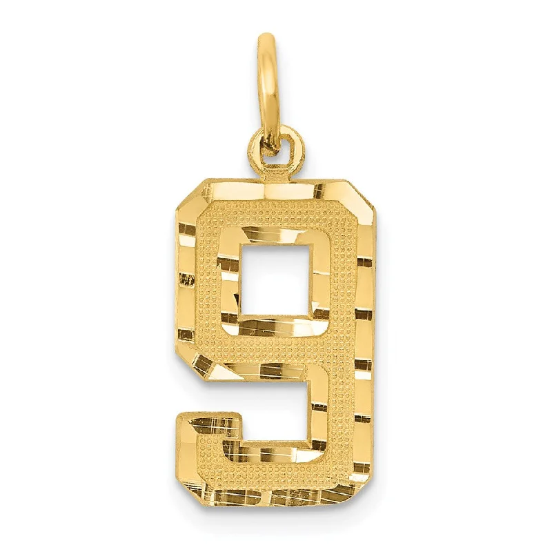 Pendant with a magnetic closure for easy attachment and removal 14K Yellow Gold, Varsity Collection, Medium D/C Pendant Number 9 Pendant with a magnetic closure for easy attachment and removal 14K Yellow Gold, Varsity Collection, Medium D/C Pendant Number 9