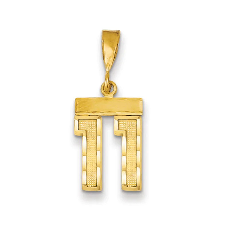 Pendant with an adjustable chain length for versatility 14k Yellow Gold, Varsity Collection, Small D/C Pendant Number 11 Pendant with an adjustable chain length for versatility 14k Yellow Gold, Varsity Collection, Small D/C Pendant Number 11