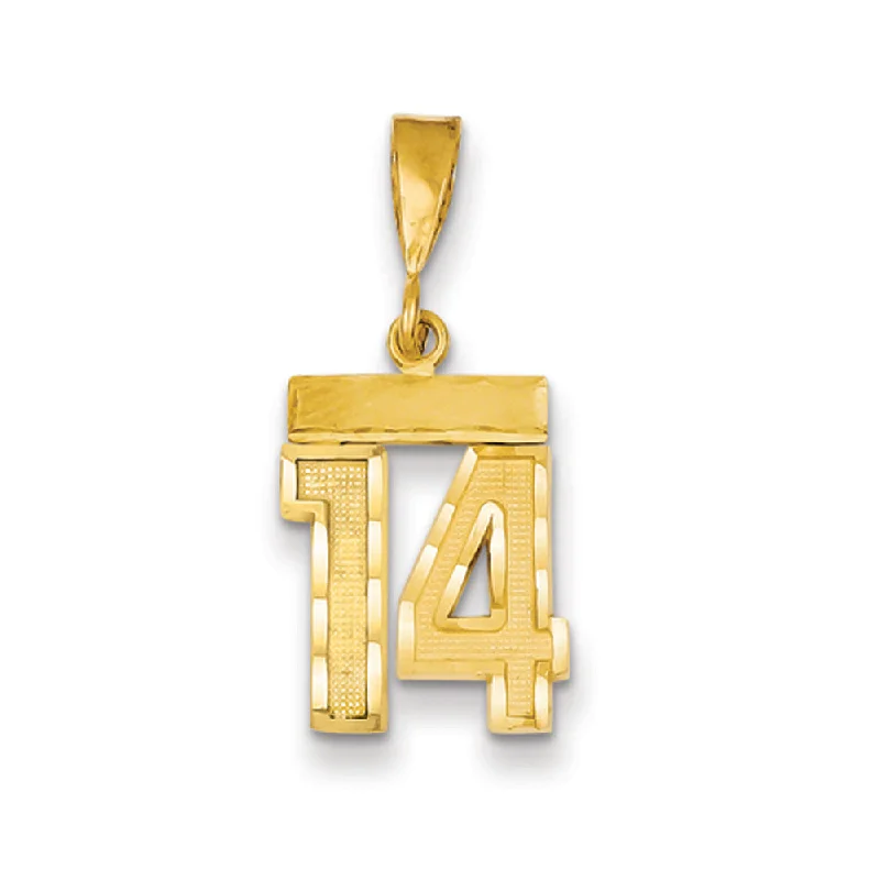 Pendant with a zodiac symbol for personalized astrology - themed jewelry 14k Yellow Gold, Varsity Collection, Small D/C Pendant Number 14 Pendant with a zodiac symbol for personalized astrology - themed jewelry 14k Yellow Gold, Varsity Collection, Small D/C Pendant Number 14