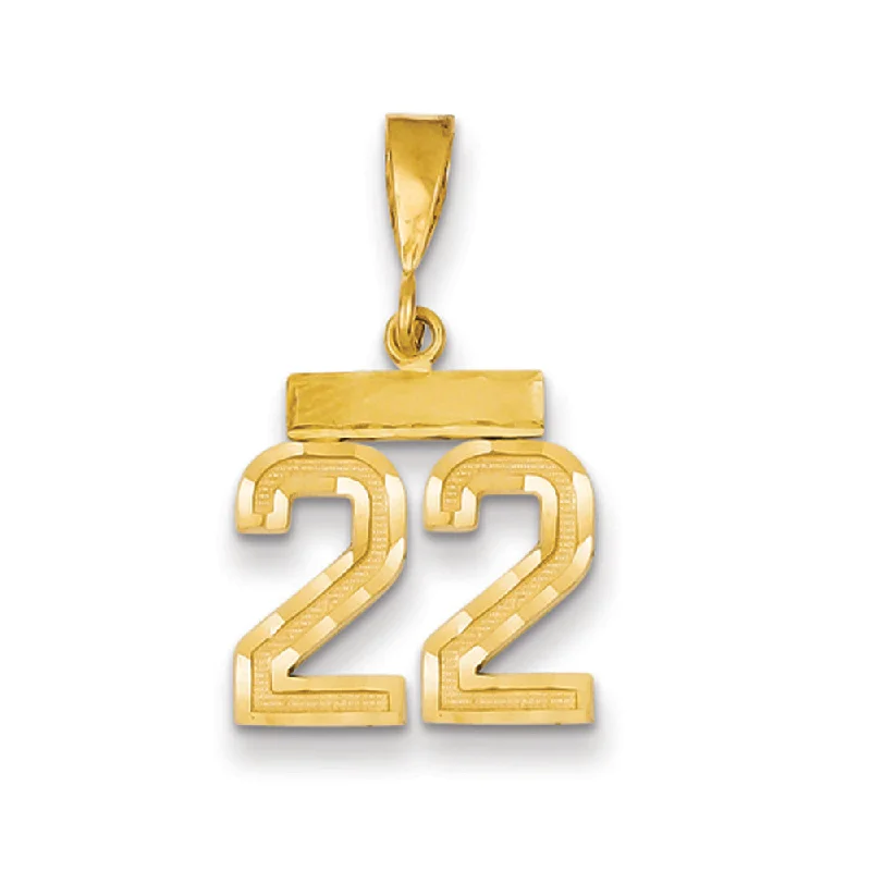 Pendant with a glow - in - the - dark element for nighttime visibility 14k Yellow Gold, Varsity Collection, Small D/C Pendant Number 22 Pendant with a glow - in - the - dark element for nighttime visibility 14k Yellow Gold, Varsity Collection, Small D/C Pendant Number 22