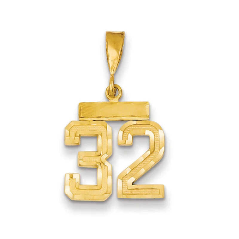 Key - shaped pendants, often symbolizing unlocking opportunities 14k Yellow Gold, Varsity Collection, Small D/C Pendant Number 32 Key - shaped pendants, often symbolizing unlocking opportunities 14k Yellow Gold, Varsity Collection, Small D/C Pendant Number 32