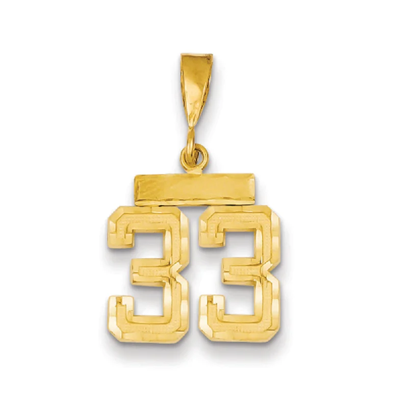 Pendants with a name or initials engraved for custom jewelry 14k Yellow Gold, Varsity Collection, Small D/C Pendant Number 33 Pendants with a name or initials engraved for custom jewelry 14k Yellow Gold, Varsity Collection, Small D/C Pendant Number 33