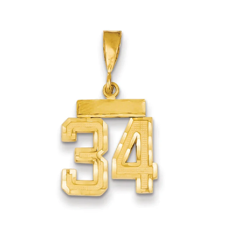 Pendant with a tassel for a bohemian and trendy style 14k Yellow Gold, Varsity Collection, Small D/C Pendant Number 34 Pendant with a tassel for a bohemian and trendy style 14k Yellow Gold, Varsity Collection, Small D/C Pendant Number 34