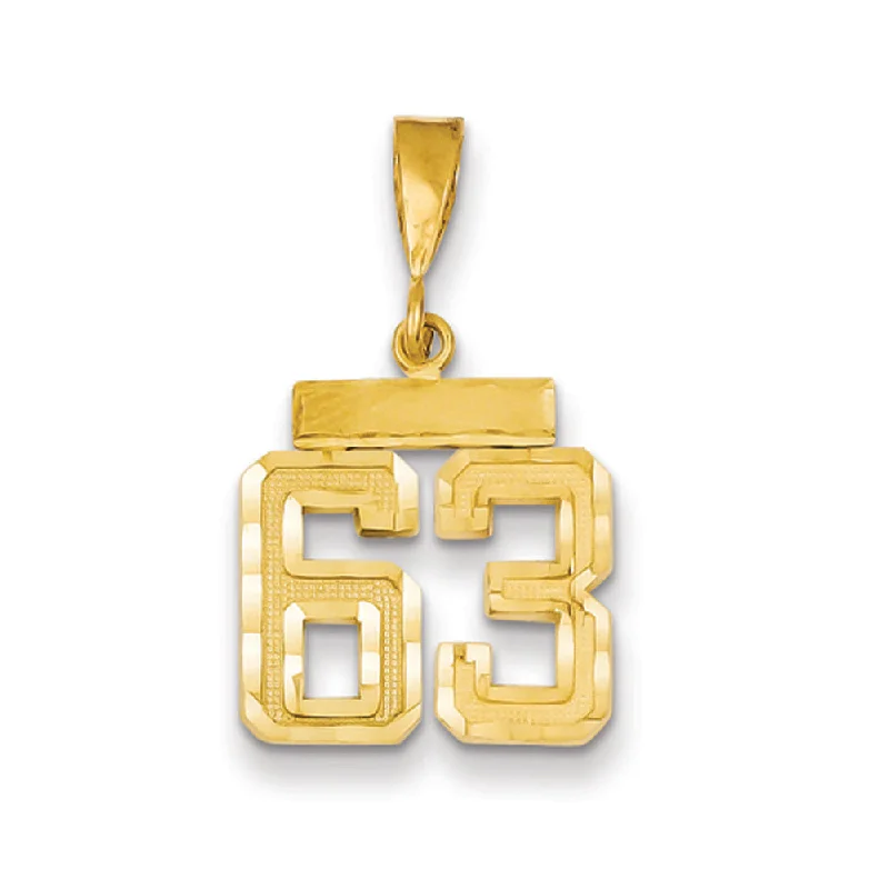 Pendant with a glow - in - the - dark element for nighttime visibility 14k Yellow Gold, Varsity Collection, Small D/C Pendant Number 63 Pendant with a glow - in - the - dark element for nighttime visibility 14k Yellow Gold, Varsity Collection, Small D/C Pendant Number 63