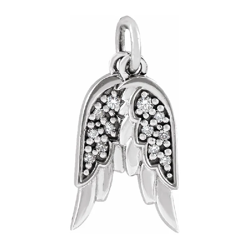 Charm Pendants with Multiple Small Decorative Elements14K Yellow or White Gold Diamond Angel Wings Pendant, 3.75x12mm Charm Pendants with Multiple Small Decorative Elements14K Yellow or White Gold Diamond Angel Wings Pendant, 3.75x12mm