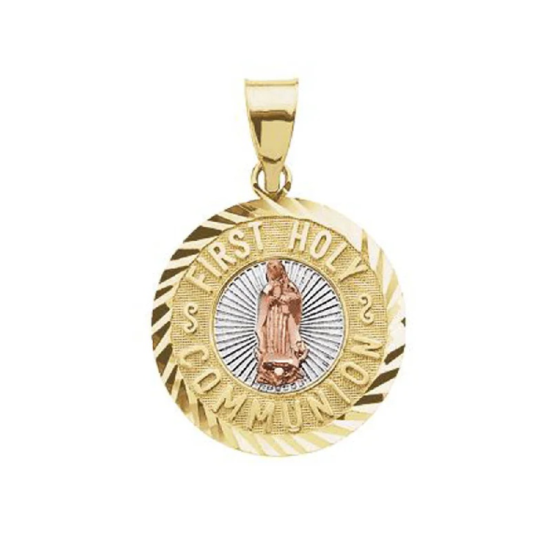 Charm Pendants with Multiple Small Decorative Elements14k Yellow & Rose Gold with Rhodium, First Holy Communion Medal, 15mm Charm Pendants with Multiple Small Decorative Elements14k Yellow & Rose Gold with Rhodium, First Holy Communion Medal, 15mm