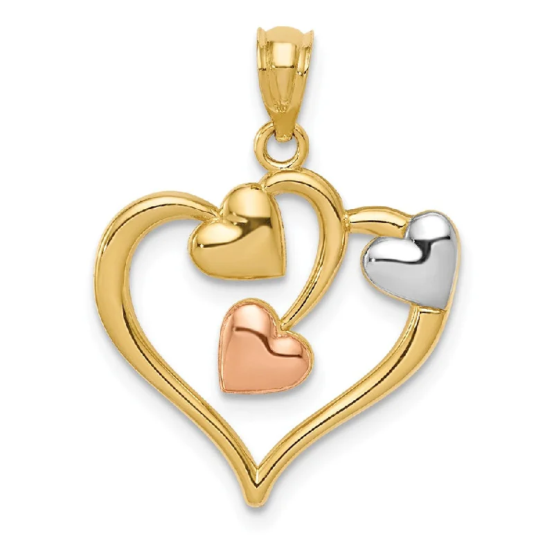 Gemstone - Encrusted Pendants with a Sparkling Centerpiece14k Yellow & Rose Gold with White Rhodium Three Hearts Pendant, 19mm Gemstone - Encrusted Pendants with a Sparkling Centerpiece14k Yellow & Rose Gold with White Rhodium Three Hearts Pendant, 19mm