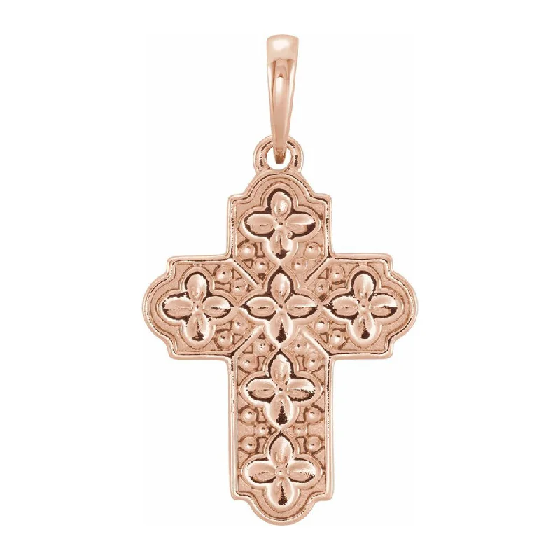 Charm Pendants with Multiple Small Decorative Elements14K Yellow, White or Rose Gold Ornate Floral Cross Pendant, 14 x 24mm Charm Pendants with Multiple Small Decorative Elements14K Yellow, White or Rose Gold Ornate Floral Cross Pendant, 14 x 24mm