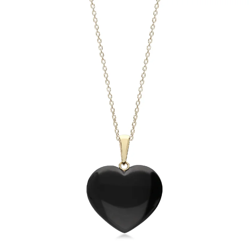 Locket Pendant Necklaces with Personalized Engravings9ct Yellow Gold Whitby Jet Free Form Heart Pendant