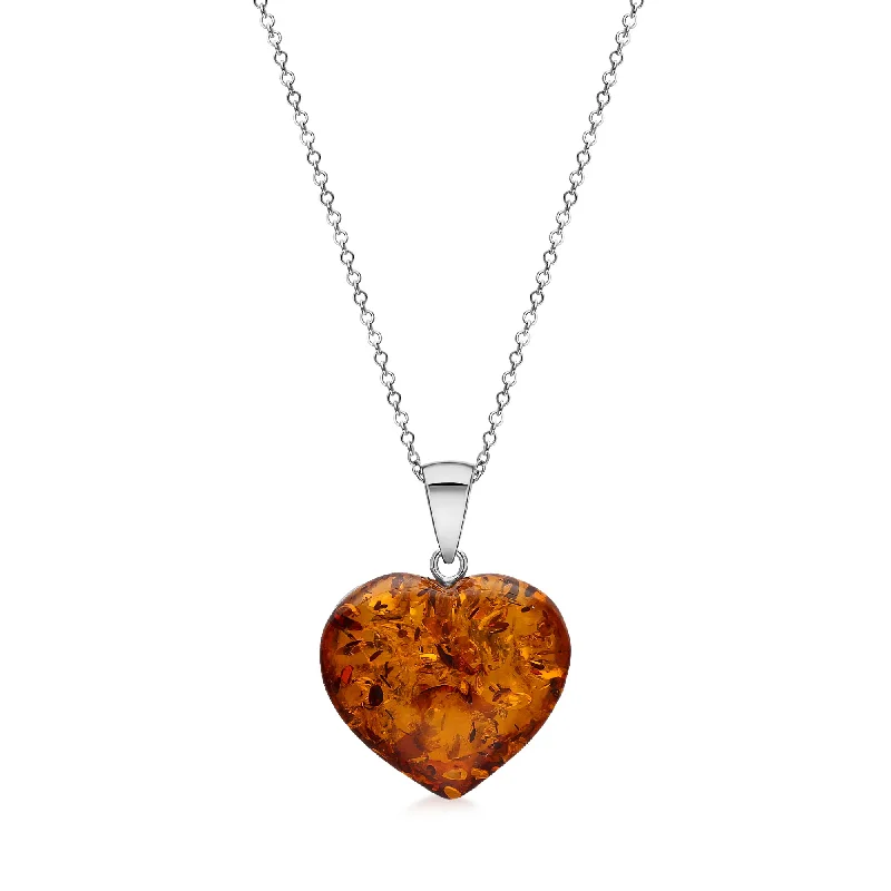 Heart - Shaped Pendant Necklaces with Birthstone InlaysAmber Free Form Curved Heart Pendant
