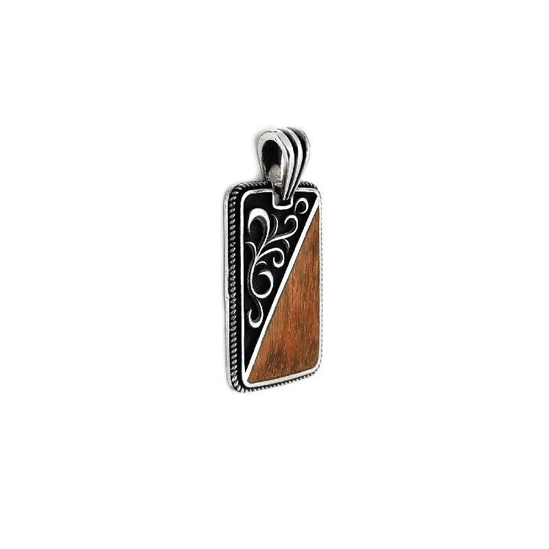 Pendant with a tassel for a bohemian and trendy style Antique-Finish Silver & Mahogany Dog Tag Pendant Pendant with a tassel for a bohemian and trendy style Antique-Finish Silver & Mahogany Dog Tag Pendant