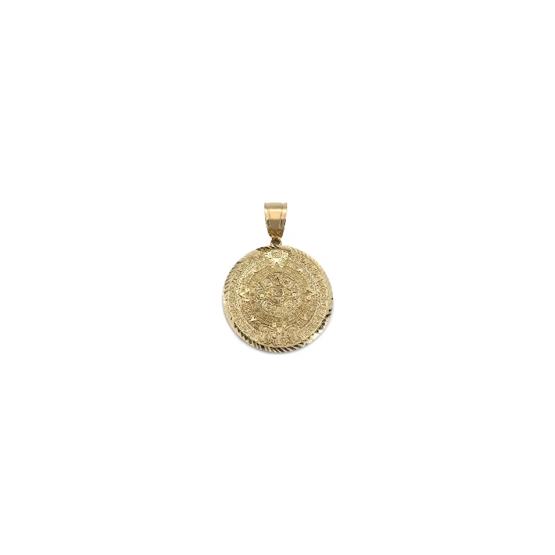 Turquoise pendants with a Southwestern - inspired charm​ Aztec Sun Calendar  Diamond Cut Framed Pendant (14K)